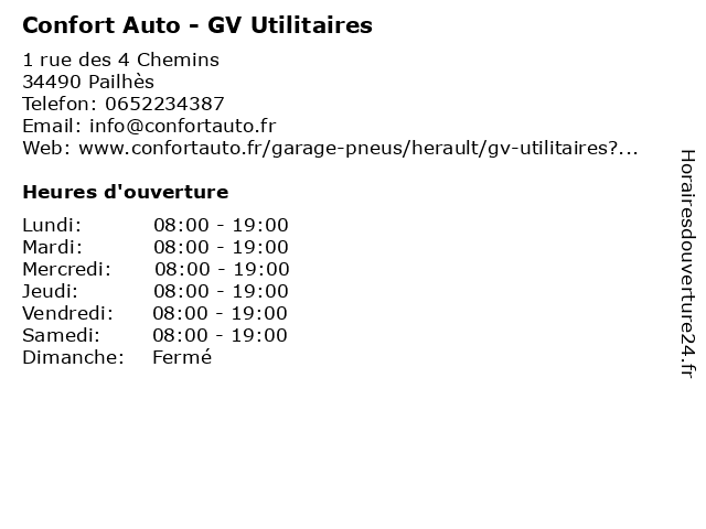 Confort Auto - GV Utilitaires à Pailhès: adresse et heures d'ouverture