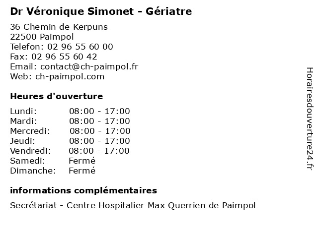 Dr Véronique Simonet - Gériatre à Paimpol: adresse et heures d'ouverture