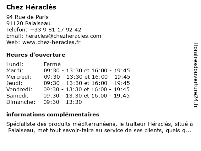 Chez Héraclès à Palaiseau: adresse et heures d'ouverture