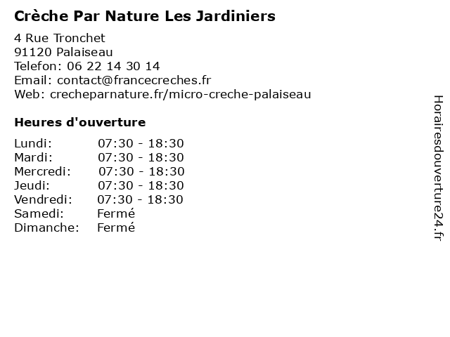 Crèche Par Nature Les Jardiniers à Palaiseau: adresse et heures d'ouverture