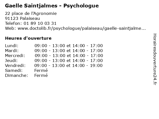 Gaelle Saintjalmes - Psychologue à Palaiseau: adresse et heures d'ouverture