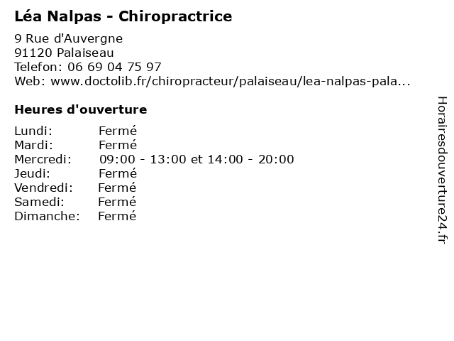 Léa Nalpas - Chiropractrice à Palaiseau: adresse et heures d'ouverture