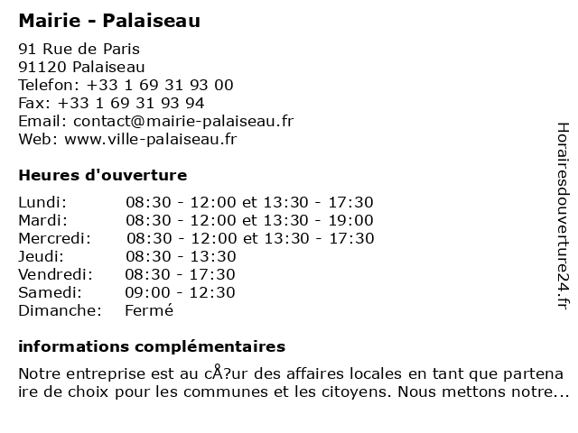 Mairie - Palaiseau à Palaiseau: adresse et heures d'ouverture
