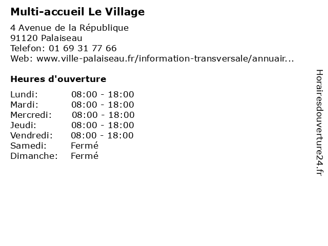 Multi-accueil Le Village à Palaiseau: adresse et heures d'ouverture