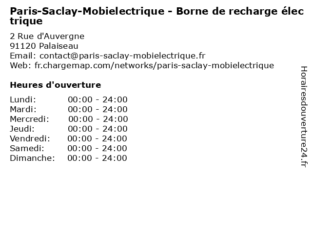 Paris-Saclay-Mobielectrique - Borne de recharge électrique à Palaiseau: adresse et heures d'ouverture