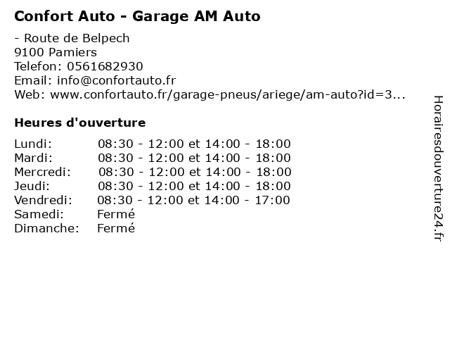 Confort Auto - Garage AM Auto à Pamiers: adresse et heures d'ouverture
