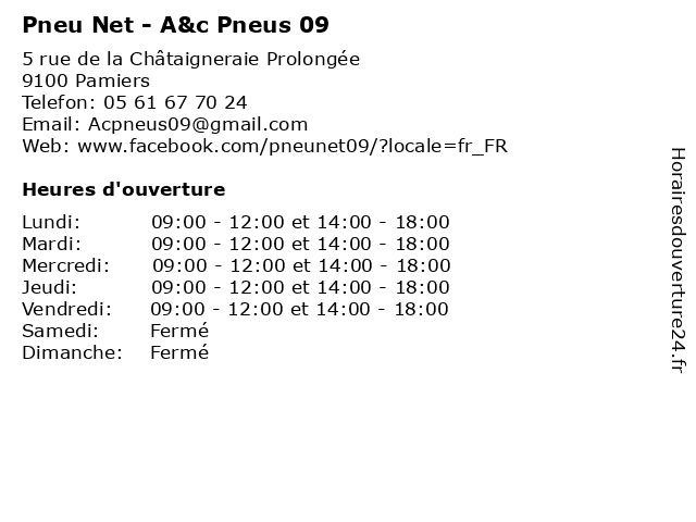 Pneu Net - A&c Pneus 09 à Pamiers: adresse et heures d'ouverture