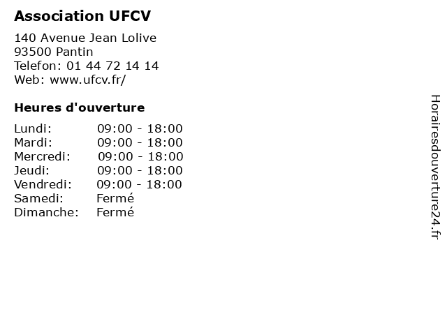 Association UFCV à Pantin: adresse et heures d'ouverture
