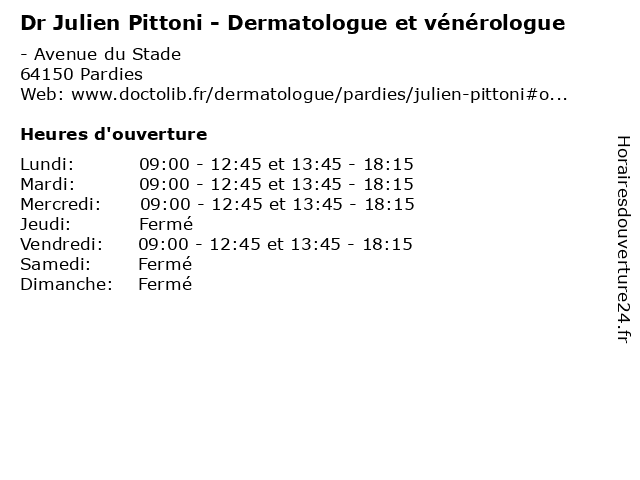 Dr Julien Pittoni - Dermatologue et vénérologue à Pardies: adresse et heures d'ouverture