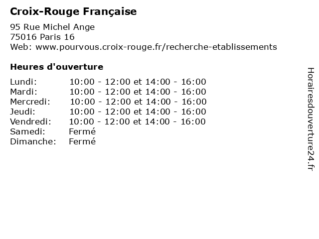 Croix-Rouge Française à Paris 16: adresse et heures d'ouverture