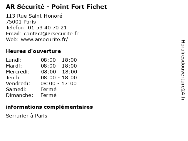 AR Sécurité - Point Fort Fichet à Paris: adresse et heures d'ouverture