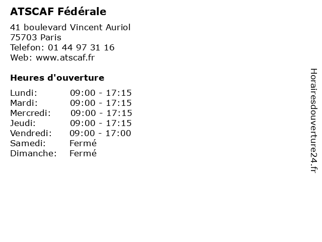 ATSCAF Fédérale à Paris: adresse et heures d'ouverture