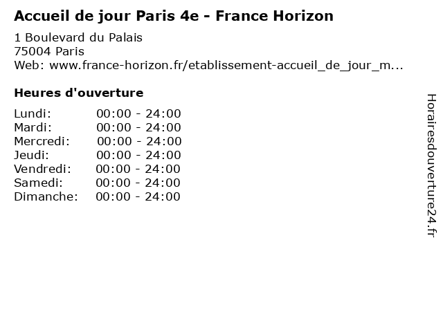 Accueil de jour Paris 4e - France Horizon à Paris: adresse et heures d'ouverture