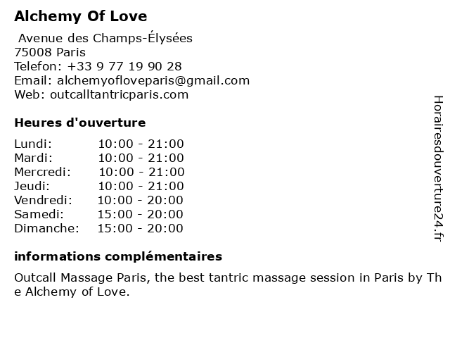 Alchemy Of Love à Paris: adresse et heures d'ouverture