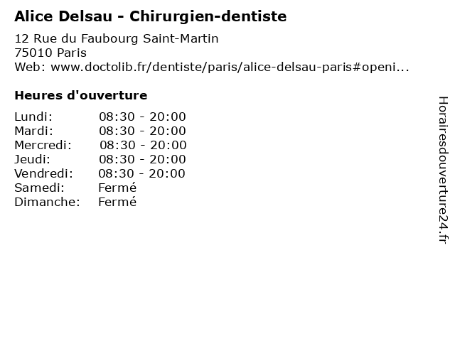 Alice Delsau - Chirurgien-dentiste à Paris: adresse et heures d'ouverture