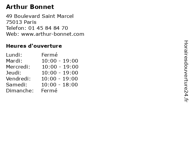 Arthur Bonnet à Paris: adresse et heures d'ouverture