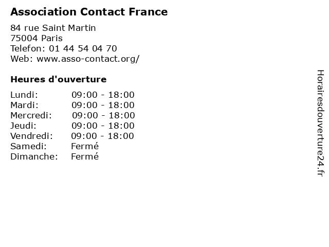 Association Contact France à Paris: adresse et heures d'ouverture