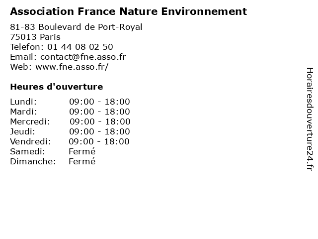 Association France Nature Environnement à Paris: adresse et heures d'ouverture