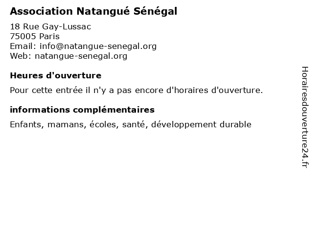 Association Natangué Sénégal à Paris: adresse et heures d'ouverture