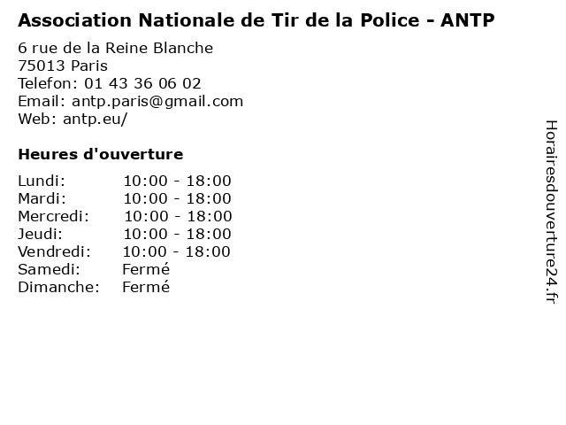Association Nationale de Tir de la Police - ANTP à Paris: adresse et heures d'ouverture