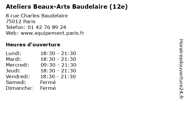 Ateliers Beaux-Arts Baudelaire (12e) à Paris: adresse et heures d'ouverture
