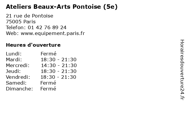 Ateliers Beaux-Arts Pontoise (5e) à Paris: adresse et heures d'ouverture