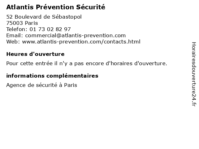 Atlantis Prévention Sécurité à Paris: adresse et heures d'ouverture