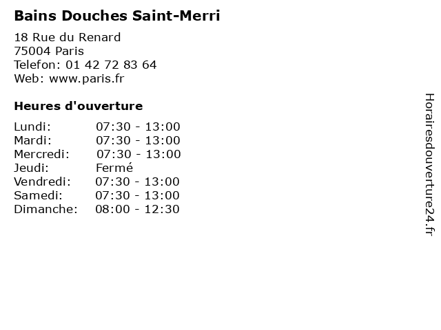 Bains Douches Saint-Merri à Paris: adresse et heures d'ouverture