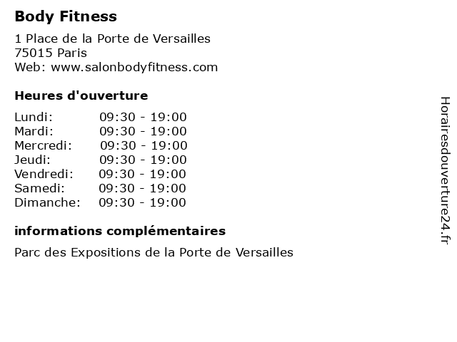 Body Fitness à Paris: adresse et heures d'ouverture
