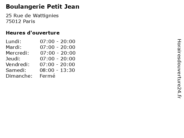 Boulangerie Petit Jean à Paris: adresse et heures d'ouverture