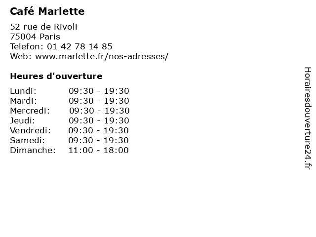 Café Marlette à Paris: adresse et heures d'ouverture