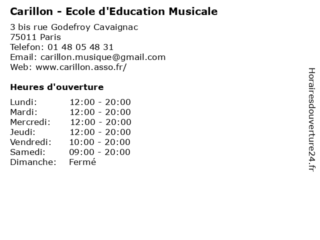 Carillon - Ecole d'Education Musicale à Paris: adresse et heures d'ouverture