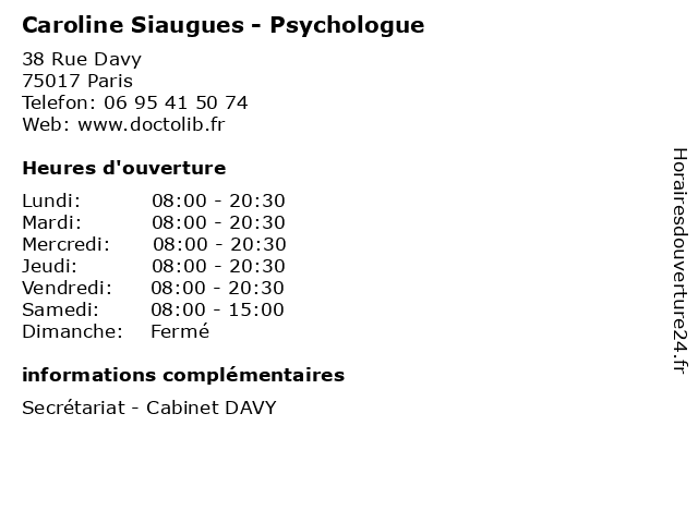 Caroline Siaugues - Psychologue à Paris: adresse et heures d'ouverture