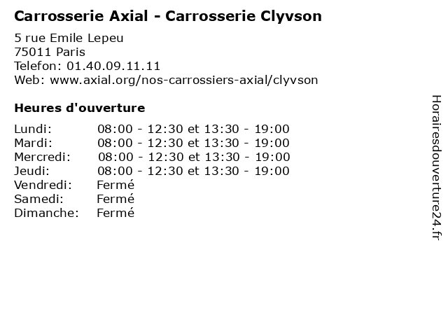Carrosserie Axial - Carrosserie Clyvson à Paris: adresse et heures d'ouverture