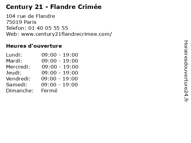 Century 21 - Flandre Crimée à Paris: adresse et heures d'ouverture