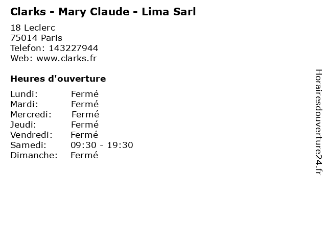 Clarks - Mary Claude - Lima Sarl à Paris: adresse et heures d'ouverture