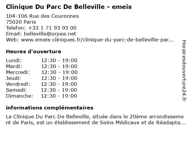 ᐅ Clinique du Parc de Belleville - Horaires d'ouverture ...
