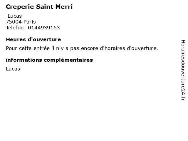 Creperie Saint Merri à Paris: adresse et heures d'ouverture