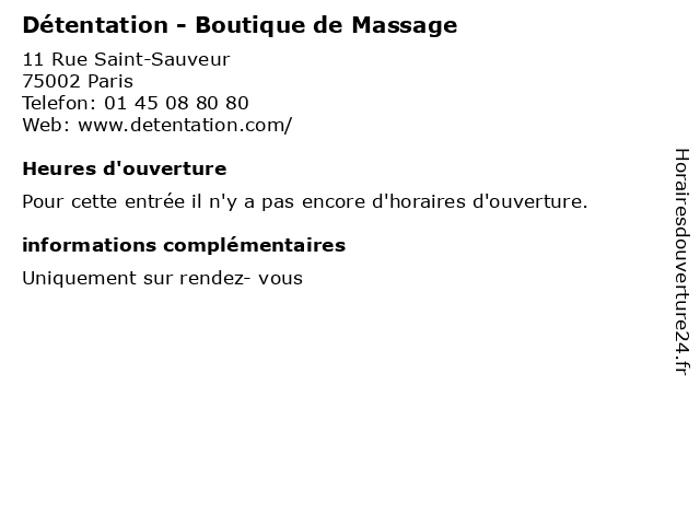 Détentation - Boutique de Massage à Paris: adresse et heures d'ouverture