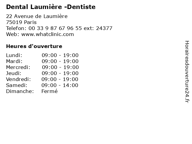 Dental Laumière -Dentiste à Paris: adresse et heures d'ouverture