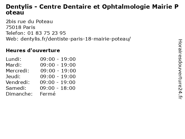 Dentylis - Centre Dentaire et Ophtalmologie Mairie Poteau à Paris: adresse et heures d'ouverture