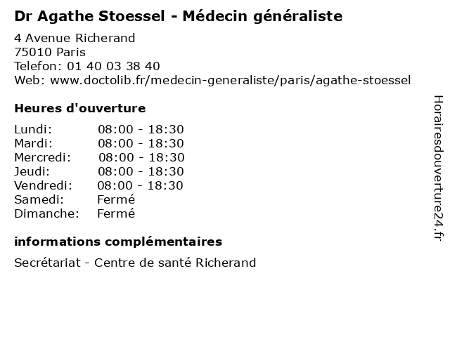 Dr Agathe Stoessel - Médecin généraliste à Paris: adresse et heures d'ouverture
