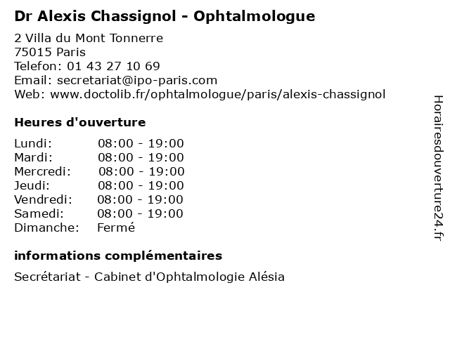 Dr Alexis Chassignol - Ophtalmologue à Paris: adresse et heures d'ouverture