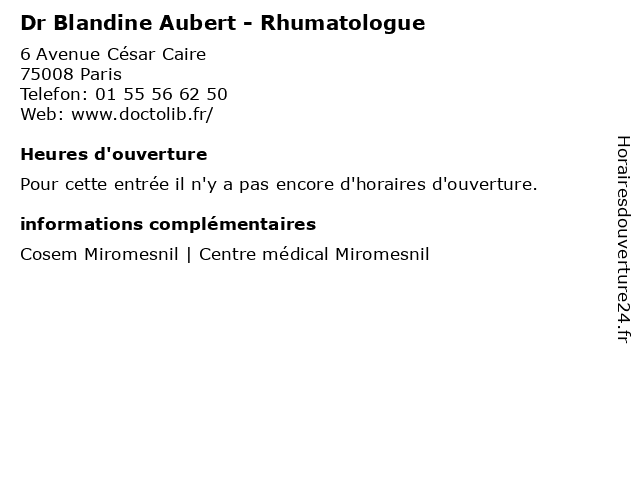 Dr Blandine Aubert - Rhumatologue à Paris: adresse et heures d'ouverture