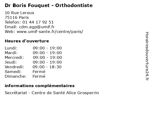 Dr Boris Fouquet - Orthodontiste à Paris: adresse et heures d'ouverture