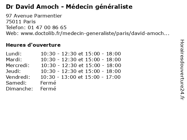 Dr David Amoch - Médecin généraliste à Paris: adresse et heures d'ouverture