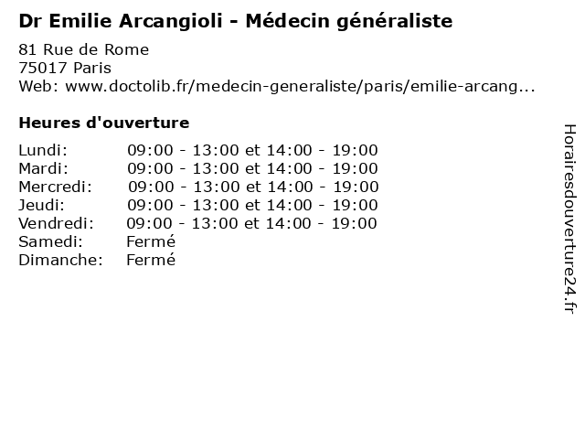 Dr Emilie Arcangioli - Médecin généraliste à Paris: adresse et heures d'ouverture