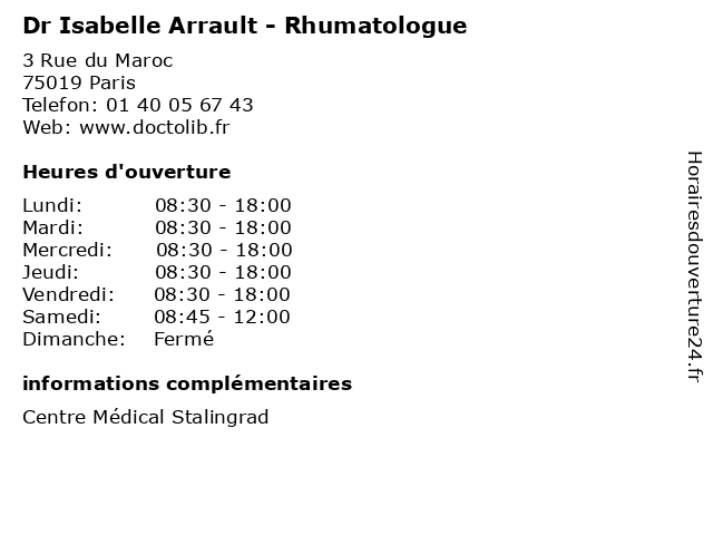 Dr Isabelle Arrault - Rhumatologue à Paris: adresse et heures d'ouverture