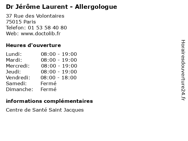 Dr Jérôme Laurent - Allergologue à Paris: adresse et heures d'ouverture