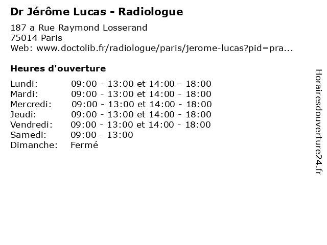 Dr Jérôme Lucas - Radiologue à Paris: adresse et heures d'ouverture